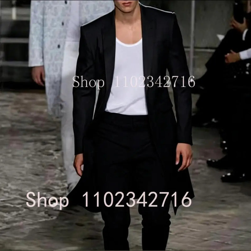 2025 New Summer Long Jacket Wedding Suits for Men White Trousers Groom Tuxedos Classic Lapel Man Blazer 2 Pieces Coat Pants Prom