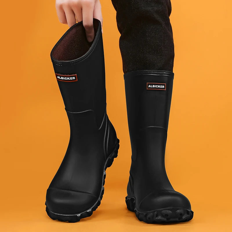 Men's Mid-Calf Rain Boots 2026 New Style Fishing Car Wash Waterproof Work Safety Kitchen Water Shoes Anti-Slip Rubber Shoes
