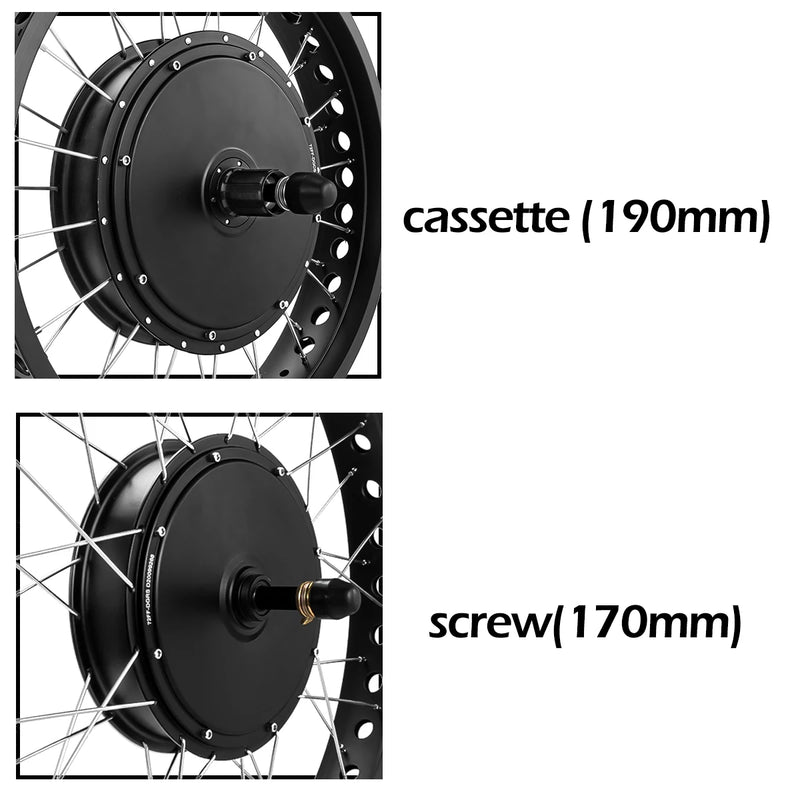 72V 3000W Electric Fat Bike Kit Brushless Gearless Rear Cassette Hub Motor Wheel 20in26in Dropout 190mm for Ebike Conversion Kit