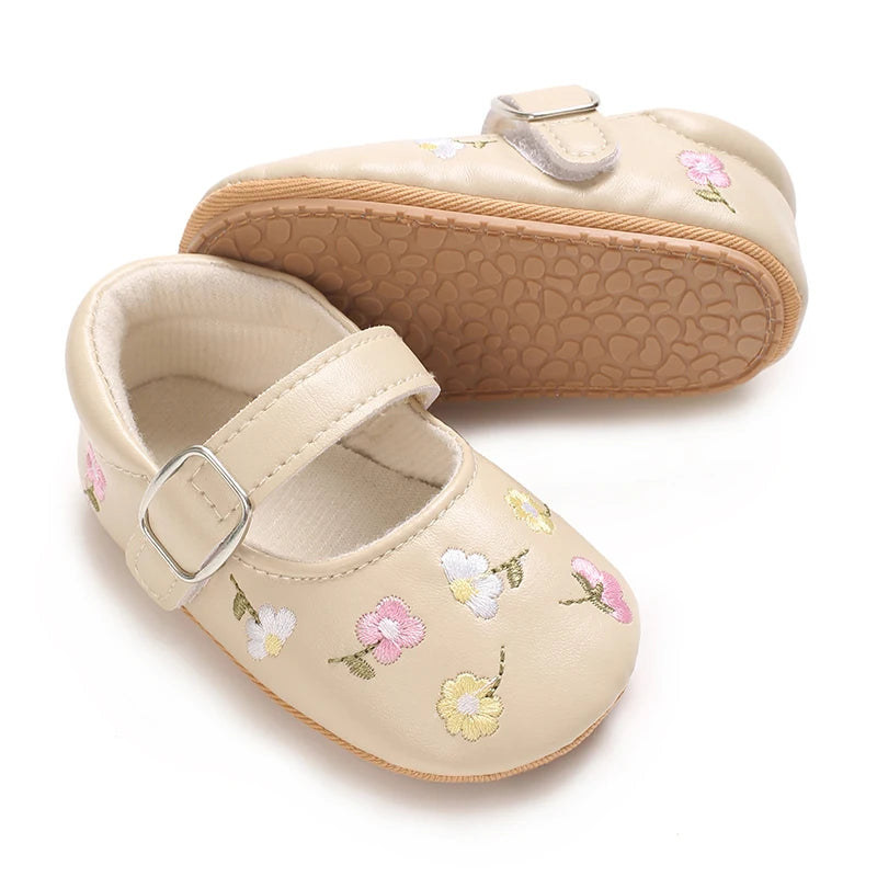 Spring and Autumn Baby Apricot Princess Shoes 0-12 Months Non-Slip Soft Sole Walking Shoes