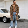 2026 Men Faux Fur Leopard Print Long Coat Full Sleeve Thick Warm Jackets Lapel Loose Streetwear Cardigan Jacket Autumn Winter