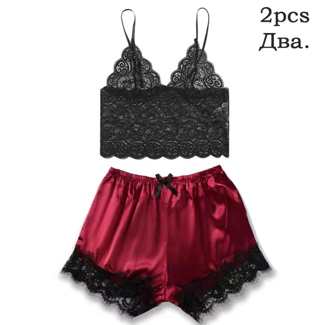 Women's Satin Sleepwear Pajama Set Pink Sexy Lingerie | SAMAG