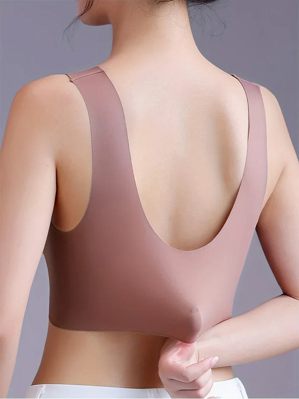 FallSweet 4PCS Plus Size Ice Silk Bra for Women Seamless Push Up Bralette Wireless Lace Brassiere Summer Underwear Lingerie Tops
