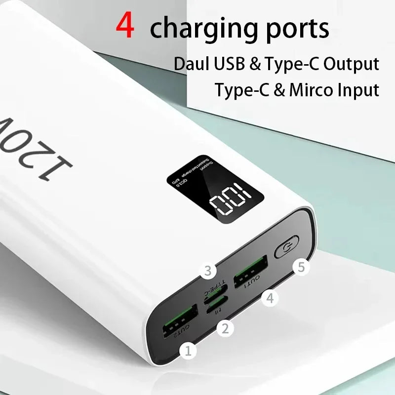 120W 50000mAh Portable Power Bank with LED Display Fast Charging High Capacity Powerbank for iPhone Samsung Huawei
