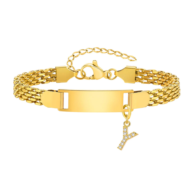 Vnox A-Z letters Baby Bracelets, Stainless Steel Strap Chain for Kids With Cute Letter Blank Bar, Children Jewelry Gift