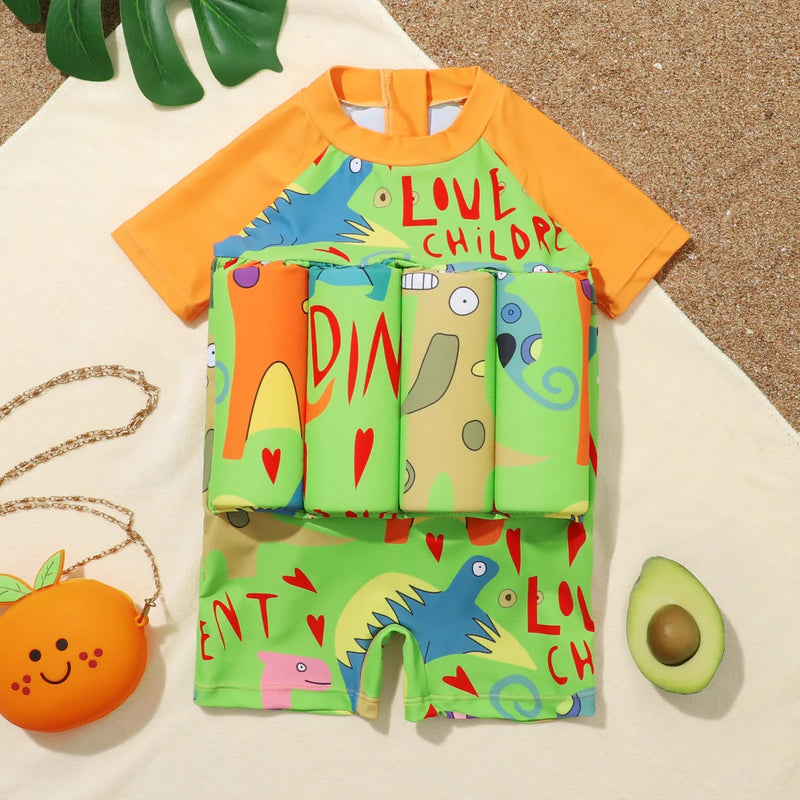 Children's Buoyancy Swimsuit Cartoon Print Swimwear Kid One-Piece Floating Rash Guards Bathing Clothes Boys Girls Swimming Suits