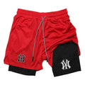 Men's tight fitting sports shorts, printed sports shorts, double-layer 2-in-1 quick drying basketball muscle fitness shorts