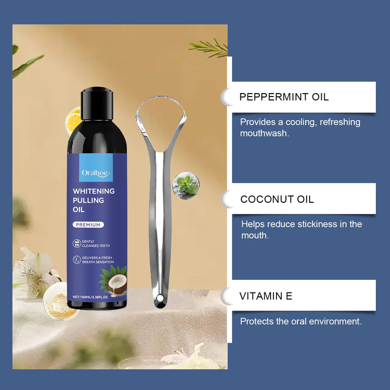 Coconut Oil Pulling Mouthwash With Mint Tongue Scraper Alcohol Free Teeth Whitening Oral Rinse Non-greasy For Fresh Breath Healthy Gum Soothing Gums Natural Fluoride Free Anti Plaque Clean Mouth Wash Vegan Travel Size New