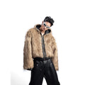 American Style Men's Padded Jackets PU Leather Reversible Faux Fur Fleece Thickened Solid Color Loose Male Coats Tide