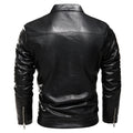 2025 Winter Black Leather Jacket Men Fur Lined Warm Motorcycle Jacket Slim Street Fashion BLack Biker Coat Pleated Design Zipper