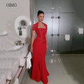 OIMG Shimmery Red Square Neck Mermaid Formal Prom Gowns | SAMAG