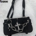 Japanese Vintage Streetwear Punk Women Handbags Y2k Aesthetic Trendy Cross Chain Shoulder Bags Casual Fashion Chic Underarm Bag