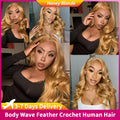 12A Human Crochet Hair Body Wave Bundles Human Hair For Women Knotless Pre-Separated #27 Honey Blonde Feather Crochet Human Hair