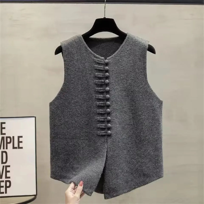 Fashion Cardigan Vest Sleeveless Waistcoat 2025 New Spring O- Neck Solid Button Knitted Women's Clothing Basic Tops