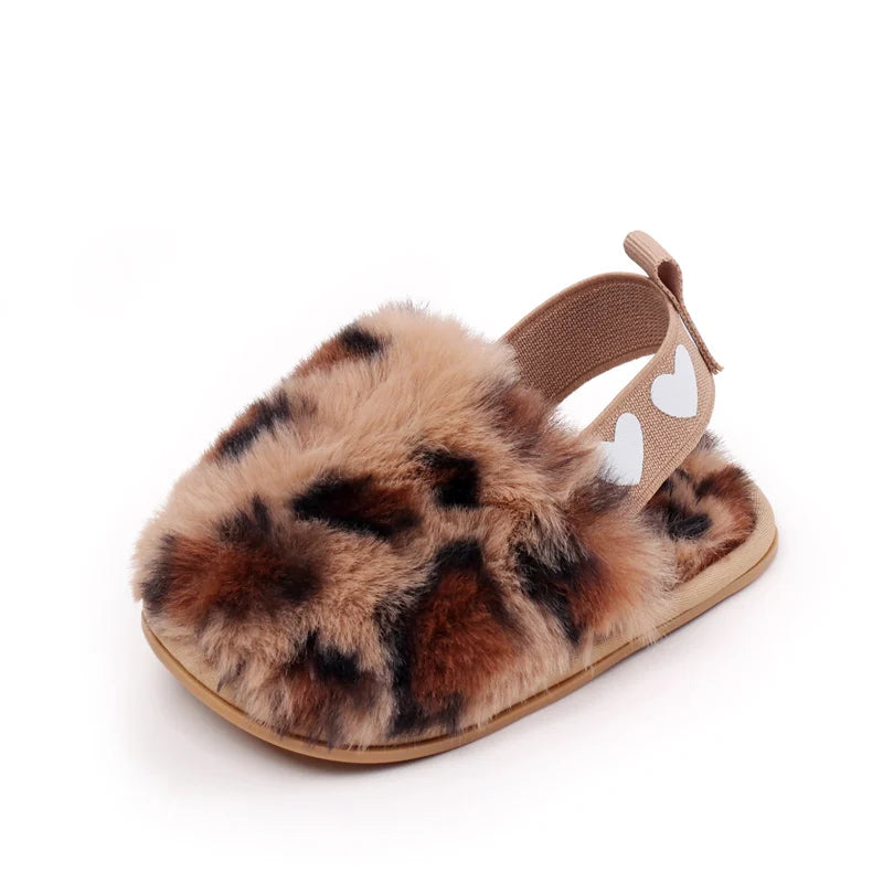 Winter Baby Plush Toe Soft Slippers Spring and Autumn Girls Boys Indoor Walking Shoes Fashion Leopard Point Toddler Infant Shoes