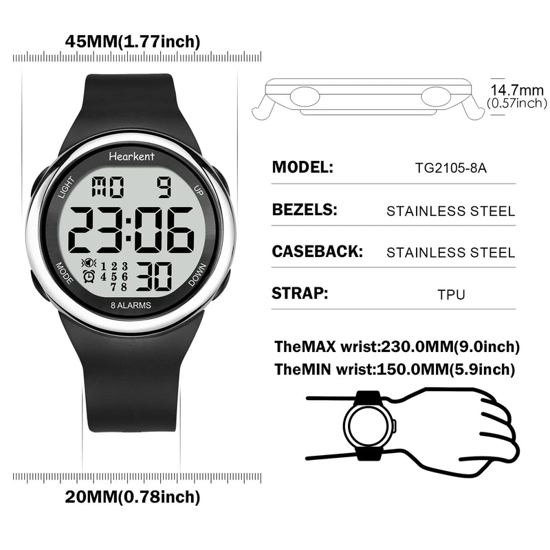 Hearkent Unisex 8 Vibrating Alarms Watch Medication Pill Clock Reminder Big Number Waterproof for Deaf - Visuel 2 | SAMAG