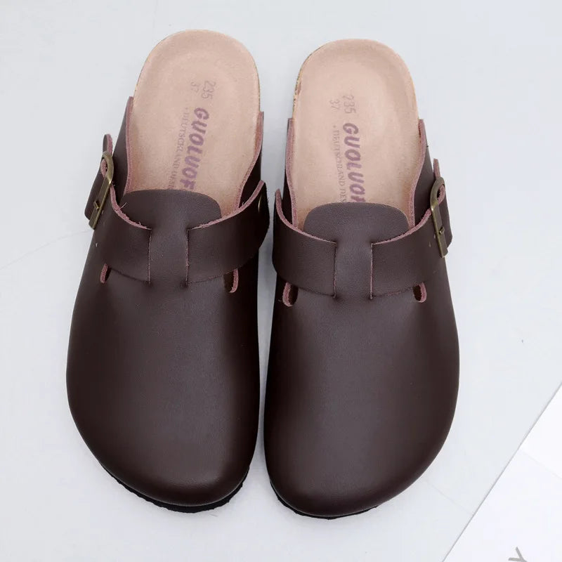 PU Leather Birken Mules Cork Footbed Potato Shoes Comfort Slip on Sandals with Arch Support Black White Brown With Arch Support
