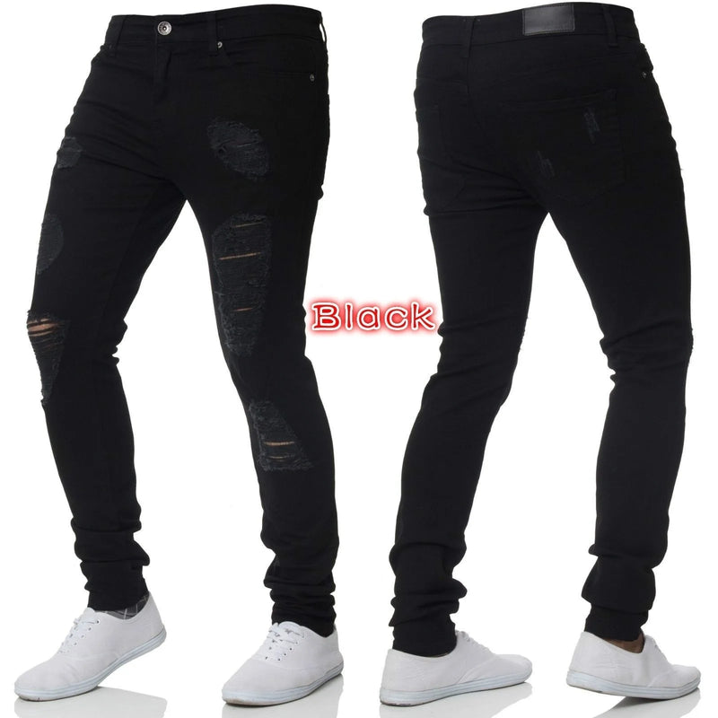 New White Embroidery Jeans Men Cotton Stretchy Ripped | SAMAG