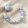 Custom Name Bunny Pacifier Clip Blue Silicone Teething Bead Chain BPA Free Handmade Dummy Holder Safe Baby Boy Shower Gift