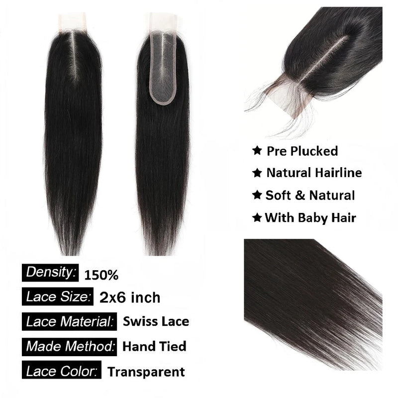 Straight 13x6 Lace Frontal Only 360 Lace Brazilian Virgin Human Hair 2x6 Lace Closure 4x4 5x5 Transparent Swiss Lace Closure