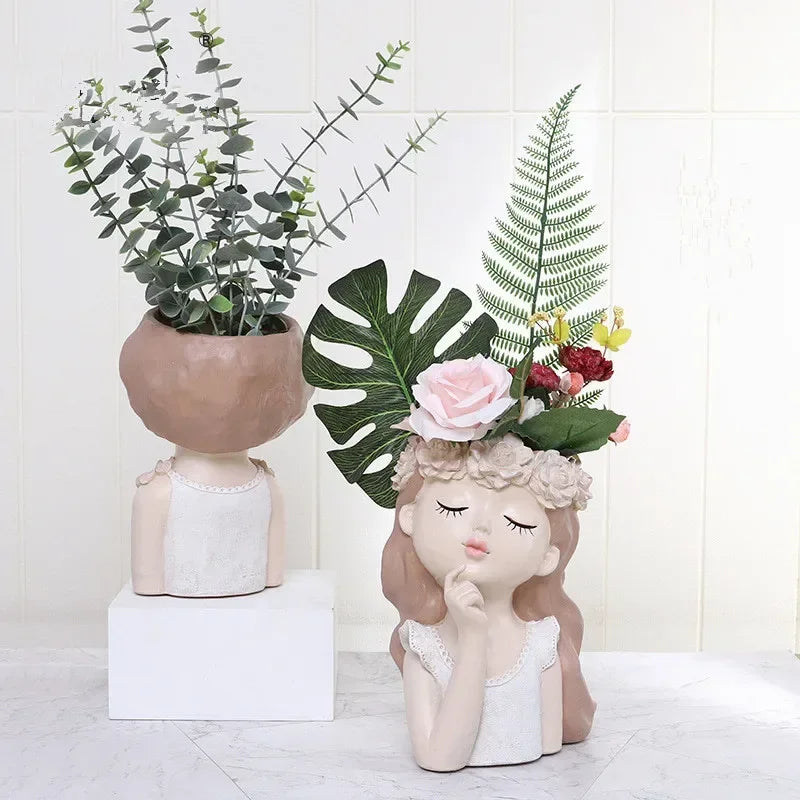 European Art Ornaments Planter Home Decor Humanoid Vase Potted Characters Succulent Flowerpot Portrait Girl Flower Pot