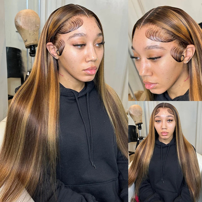 Honey Blonde 4/27 Highlight Wig 13x6 HD Lace Frontal Natural Hairline Pre-Plucked 13x4 Bone Straight Colored Lace Front Wigs