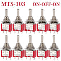 10PCS MTS-102 103 202 203 3Pins 6 Pins Mini Toggle Switch For Switching Lamp Light ON-OFF-ON /ON-ON Switch 6A 125VAC