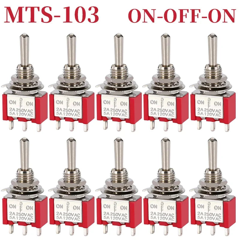 10PCS MTS-102 103 202 203 3Pins 6 Pins Mini Toggle Switch For Switching Lamp Light ON-OFF-ON /ON-ON Switch 6A 125VAC