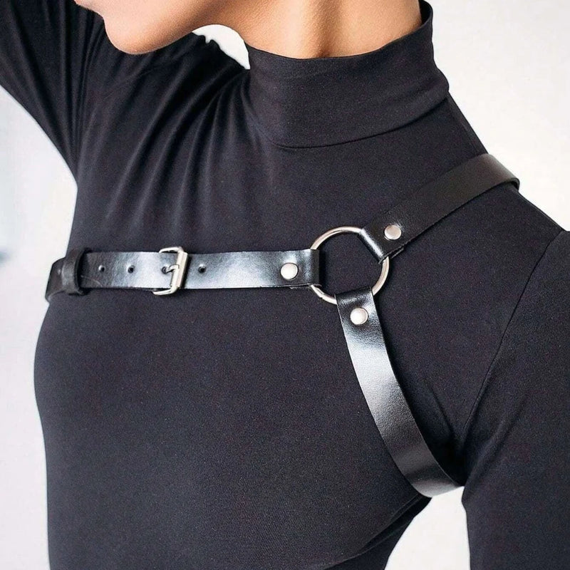 Fashion PU Leather Harness Belts Gothic Punk One Shoulder Suspenders Straps for Women Street Style Friends Gathering Accessories