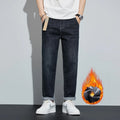 Winter Dark Blue Fleece Jeans for Men Black Loose | SAMAG