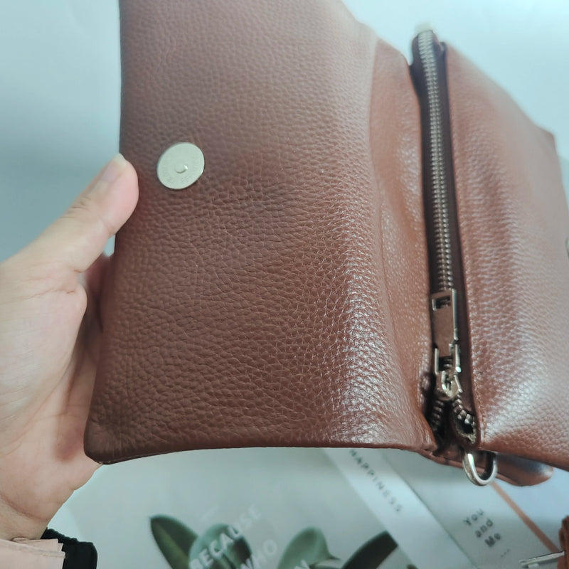 Zency New Soft Plain Color Leather Bag Multiple Pockets Women's Bag Genuine Leather Shoulder Crossbody Versatile Commuting Bag