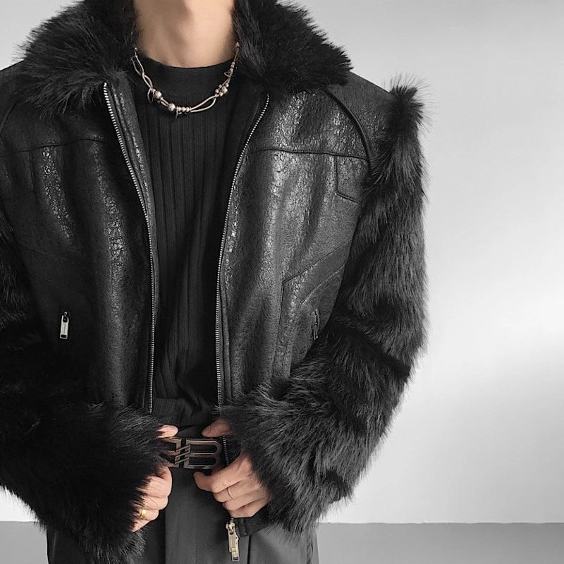 LUZHEN 2025 Winter New Original Faux Fur Patchwork Design Leather Jacket Men's Fashion Elegant Handsome Male Coat Clothes JY5114
