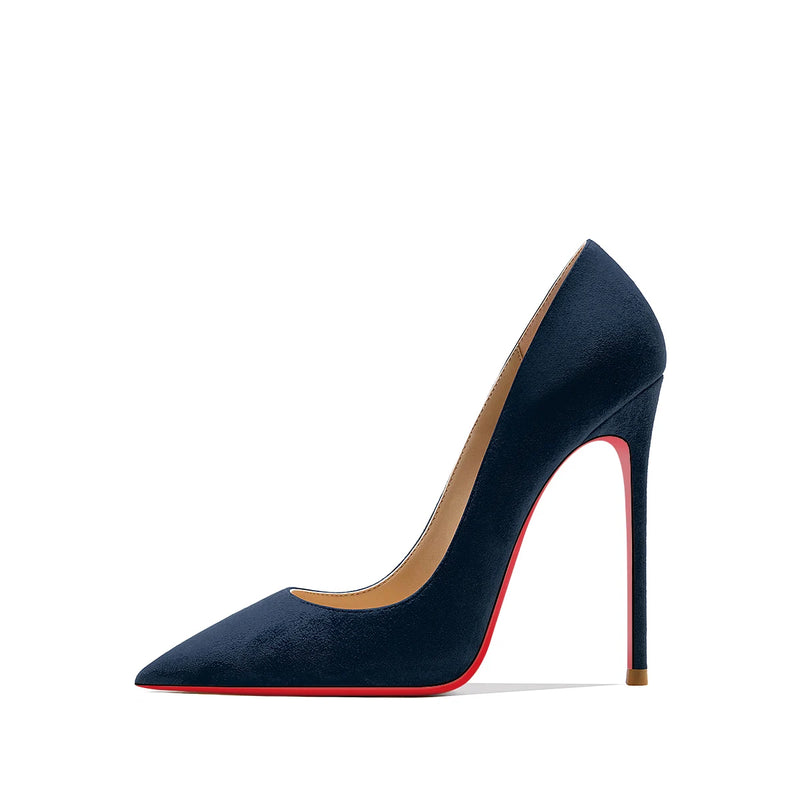 luxury women's shoes Black Suede Elegant Office Shoes Women Brand Pumps Red sole High Heels Pointed Toe Evening Dress Shoes 12cm
