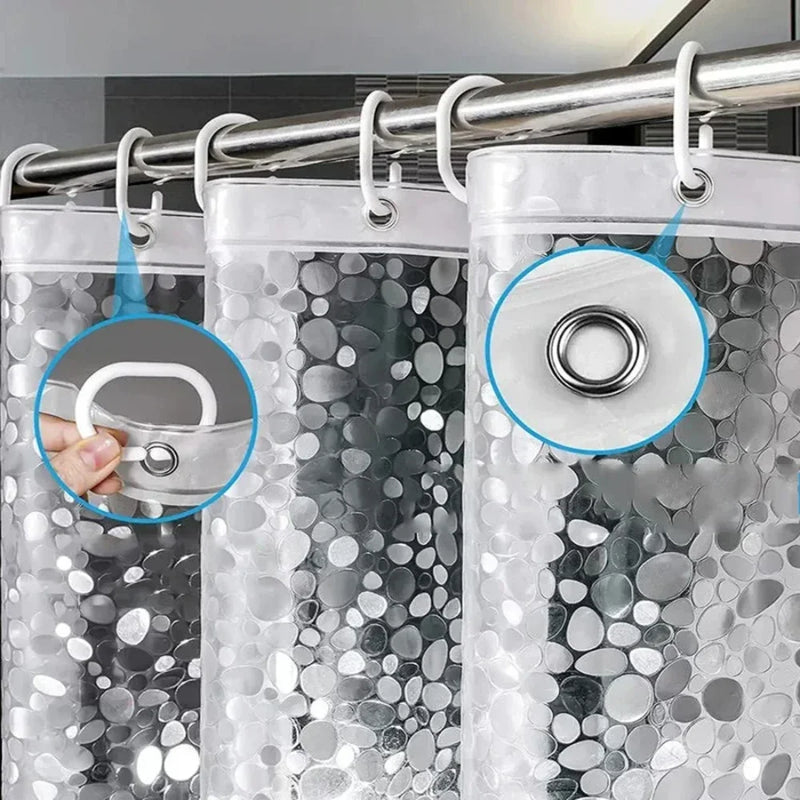 Bathroom Shower Curtain Transparent Lining Waterproof Bathtub Bathing Cover PEVA Mildew Proof Cobblestone Curtain with Hooks