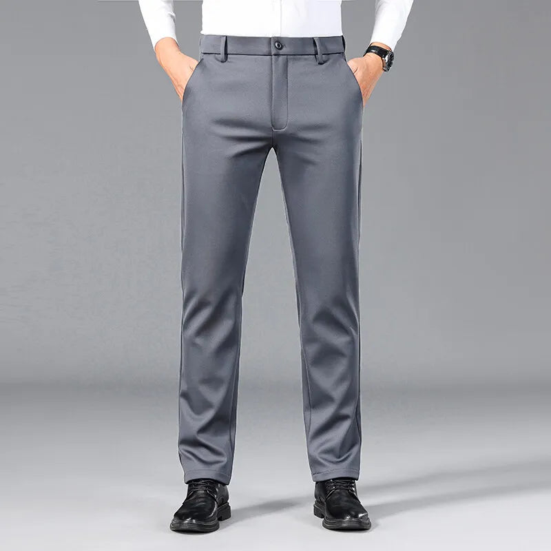 Men's mid-rise stretch casual suit pants, non-iron solid color straight leg pants