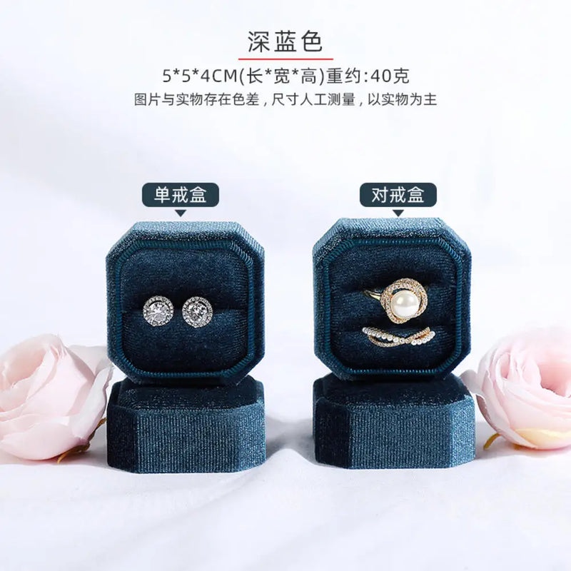 Octagon Velvet Jewelry Box Double Ring Storage Box With Detachable Lid For Engagement Wedding Ring Packaging Display Gift Box