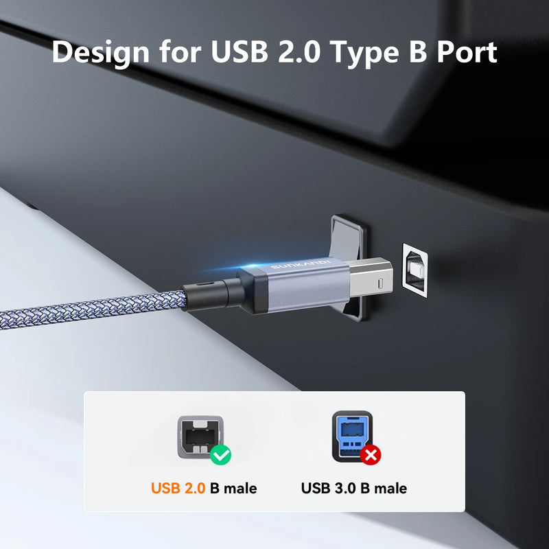 SUNKANDI USBA Printer Cable, USB A to USB B Printer Cable High-Speed for HP, Canon, Brother, Samsung, Lexmark, Xerox, and More