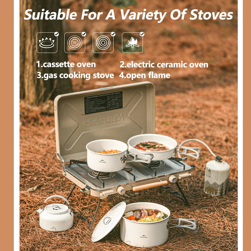 Naturehike Camping Cookware Non-Stick Set Of Pots Outdoor Portable Tableware Kettle Frying Pan Cookset Kitchen Utensils