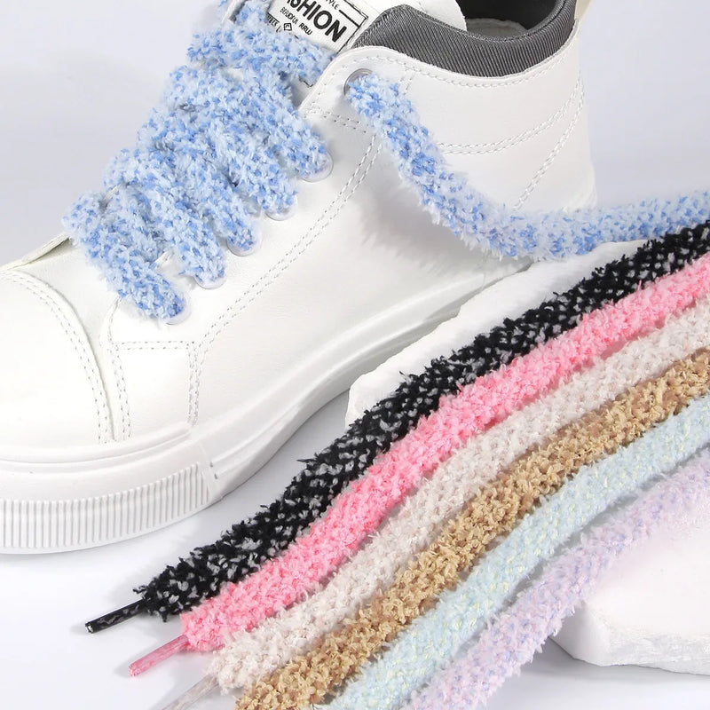 1 Pair Plush Fluffy Shoelaces 1CM Wide Round Laces Sneakers Casual Shoes AJ/AF1 Shoelaces 100/120/140/160cm Shoes Accessories