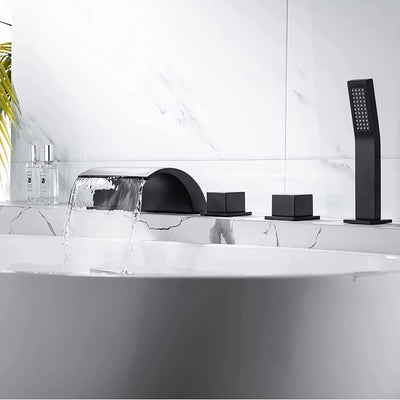 3- Black Brass Waterfall Bathtub Faucet Widespread Tub | SAMAG