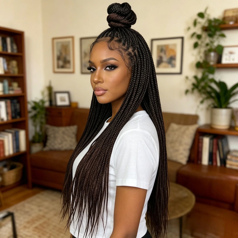 Ponytail Braided Wigs 36inch Cornrow Braided Wigs Synthetic Full Lace Knotless Braids Wig with Baby Hair for Black Women