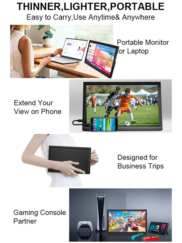 17.3 Inch Portable Monitor 1920X1080 16:10 250cd/m2 Gaming Computer Expand Display PC Raspberry For XBox PS4/5 Switch Loptop