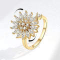 VENTFILLE 925 Sterling Silver Sunflower Diamond Zircon Rotatable Ring For Women Gift Relieve Stress Ring Jewelry Wholesale