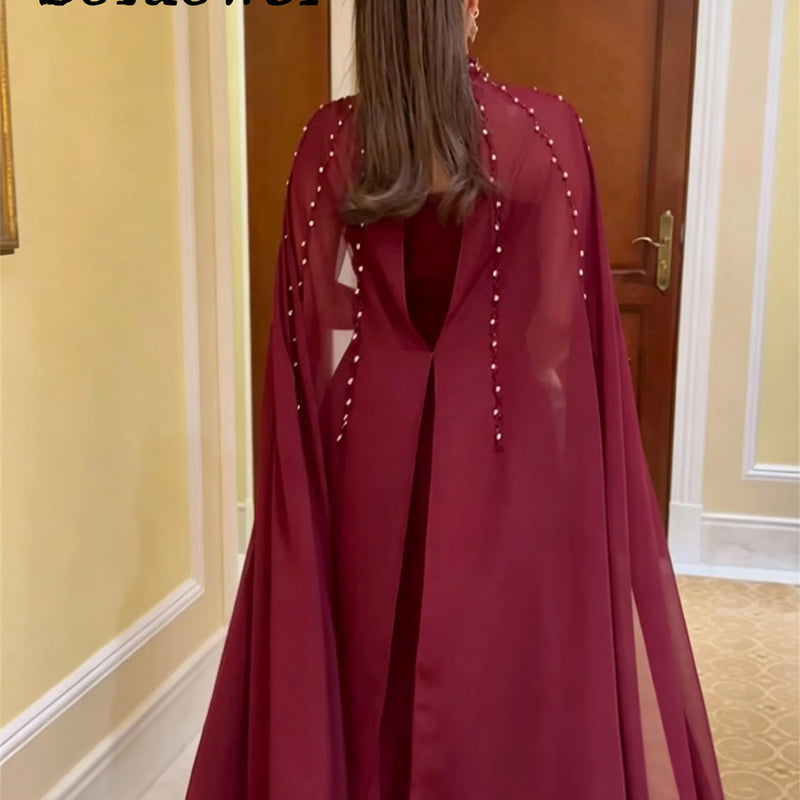 Luxury Chiffon Evening Dresses Sweetheart Beaded Cape | SAMAG