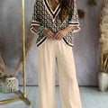 Missuoo Women's Loose Geometric Print V Neck Batwing Sleeve Top & Wide Leg Pants Set 2026 Summer Casual Loose 2 Piece Outfit