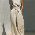 2026 Sleeveless Top+Wide Leg Pants Summer Casual Two-Piece Set Elegant And Loose Office Set High Street Pocket Women's Suits