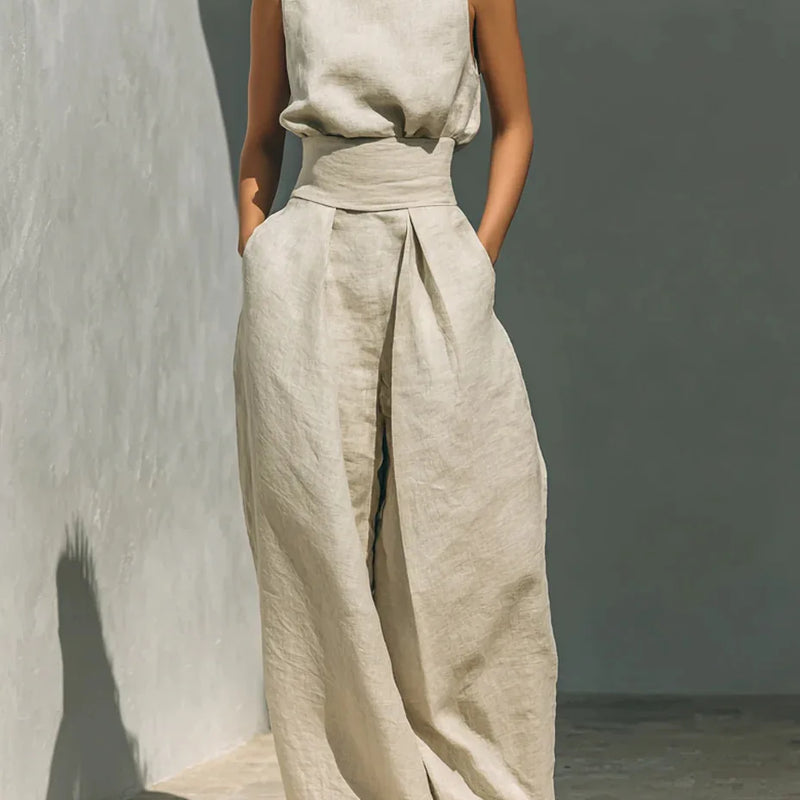 2026 Sleeveless Top+Wide Leg Pants Summer Casual Two-Piece Set Elegant And Loose Office Set High Street Pocket Women's Suits