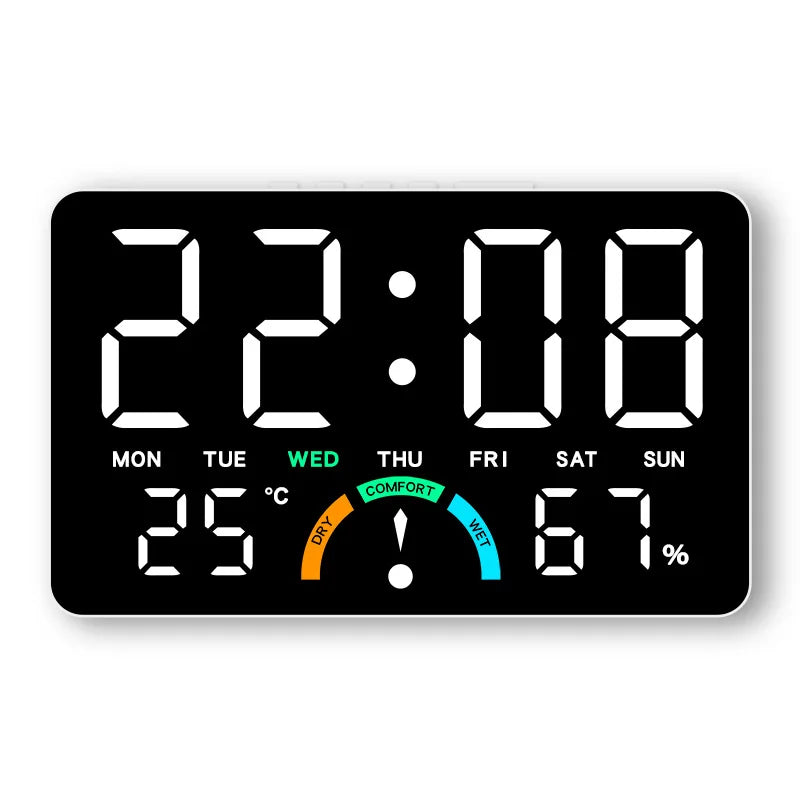 Digital Clock With Wide Screen Wall-mounted And Multi-function Desk Alarm Clock, With Date, Alarm, Thermometer, Hygrometer Clock