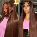 #4 Straight Chocolate Brown Wigs 200% Density 13x4 13x6 HD Transparent Lace Frontal Wigs Real Human Hair 46 Inch Remy Women Hair