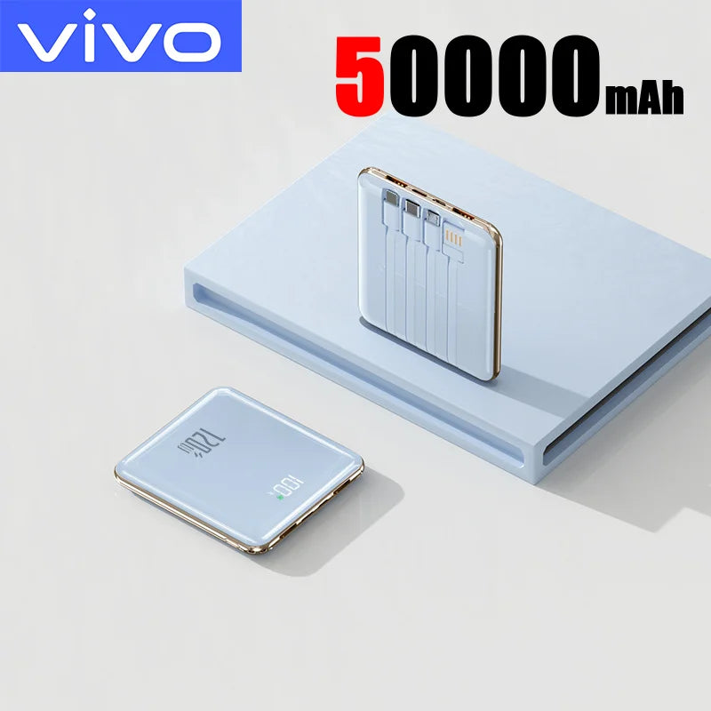 VIVO 50000mAh Power Bank 120W Super Fast Charging Powerbank 4-in-1 Built-in Cables Portable PowerBank for iPhone Samsung Huawei